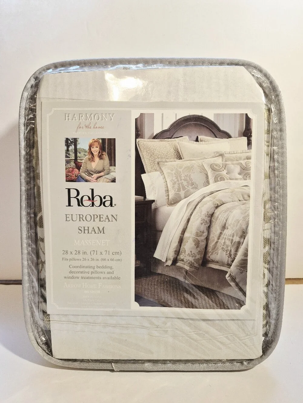 3 REBA European Pillow Shams Color - Massenet- Green Ivory Platinum